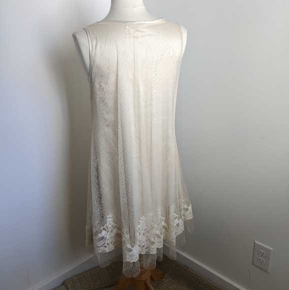 CREAM Slip Dress with Mesh and Lace Overlay M Coquette Lingerie Style - Picture 7 of 12